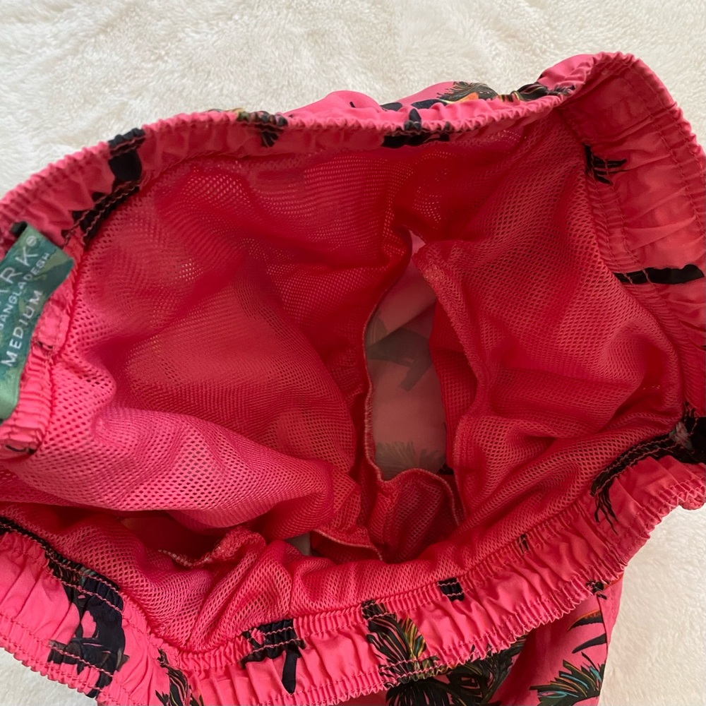 Pink tucan print mini workout shorts / swim trunks. Best fits Small. - Picture 5 of 10